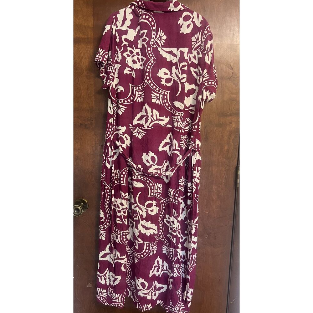 FatFace Aster Wallpaper Floral Midi Dress Purple Viscose Button-Up Tie Waist
